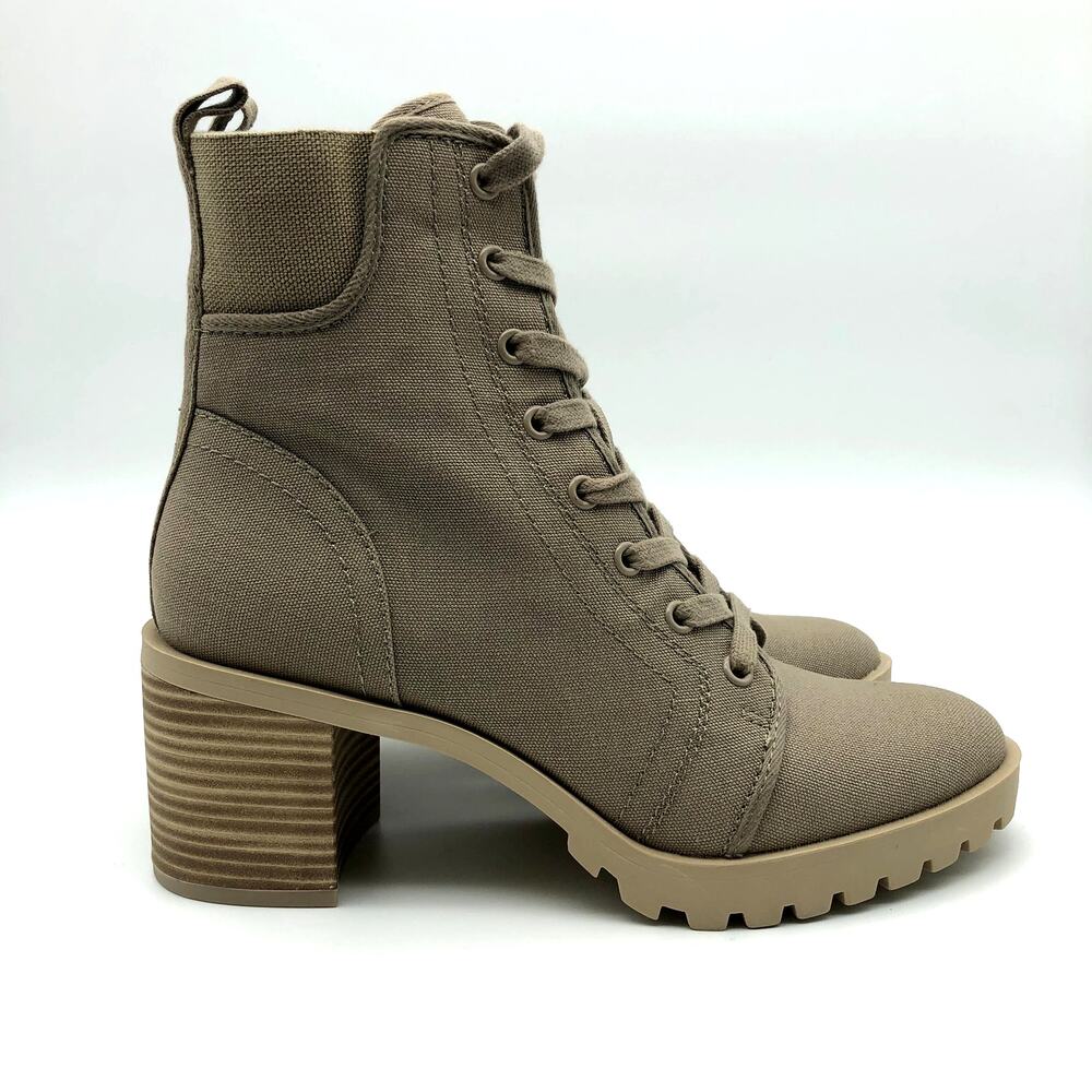 Dolce Vita Womens Combat Boots Size 7 Tan Canvas Stacked Heel NWOB